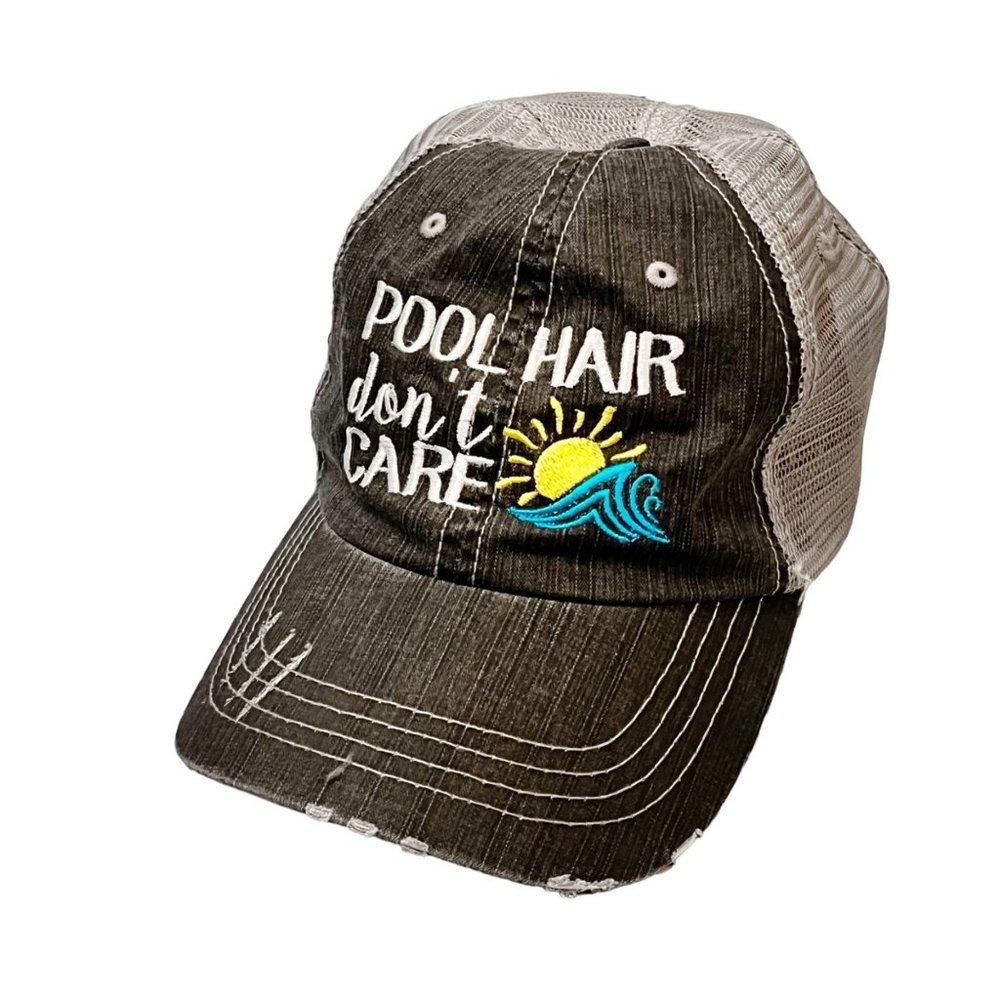 NWOT Womens One Size Fits Most Distressed Trucker Hat Pool Hair Don’t Care Gray